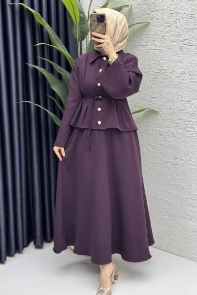 Nihal Etekli Takım Tesettür Giyim Mürdüm