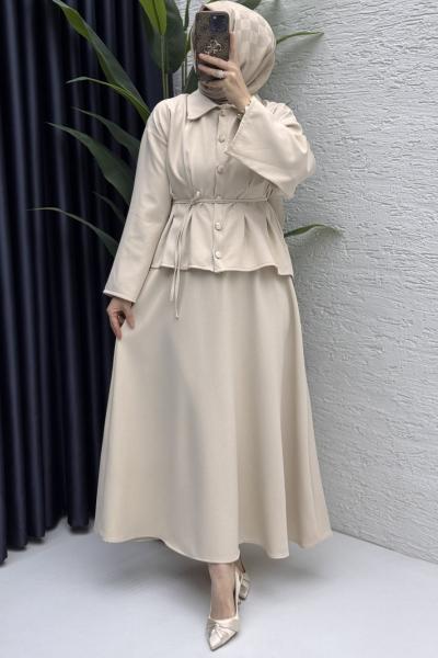 Nihal Etekli Takım Tesettür Giyim Taş Rengi