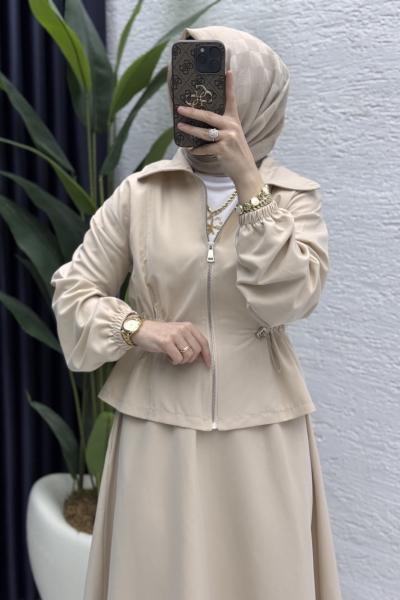 Nilay Etekli Takım Tesettür Giyim Taş Rengi