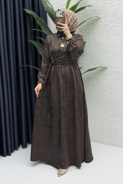 Şahika Elbise Tesettür Giyim Kahve