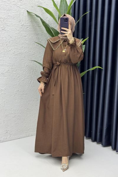 Sanem Elbise Tesettür Giyim Kahverengi