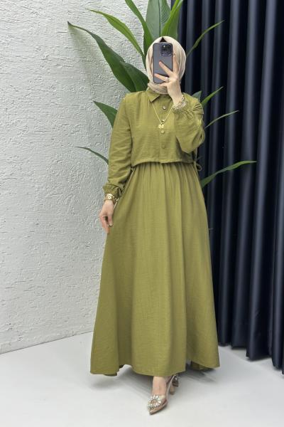 Sedef Elbise Tesettür Giyim Yağ Yeşili