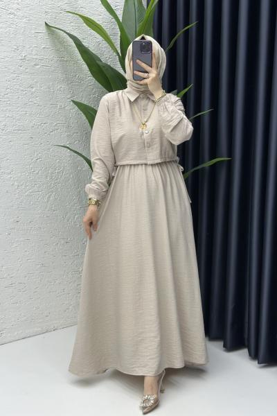 Sedef Tesettür Elbise Taş Rengi