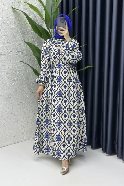 Selin Tesettür Elbise Mavi