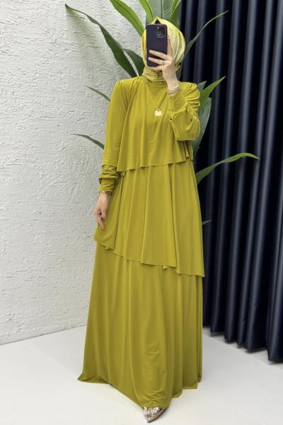Şimal Elbise Tesettür Giyim Yağ Yeşili