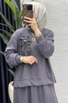 Simla Etekli Takım Tesettür Giyim  Gri