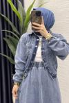 Yasemen Kot Etekli Takım Tesettür Giyim  Açık Mavi