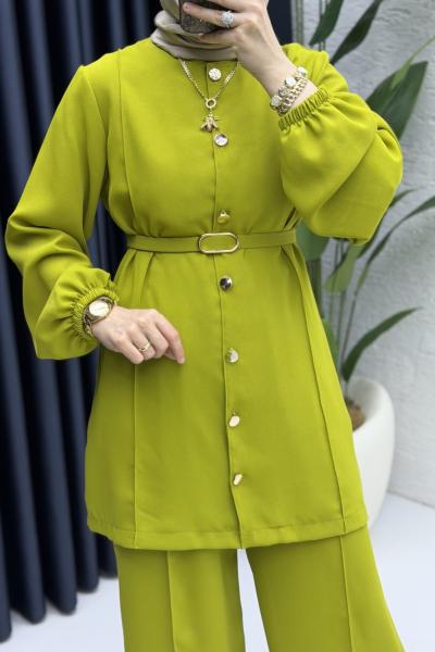 Zennup Pantalonlu Takım Tesettür Giyim Yağ Yeşili