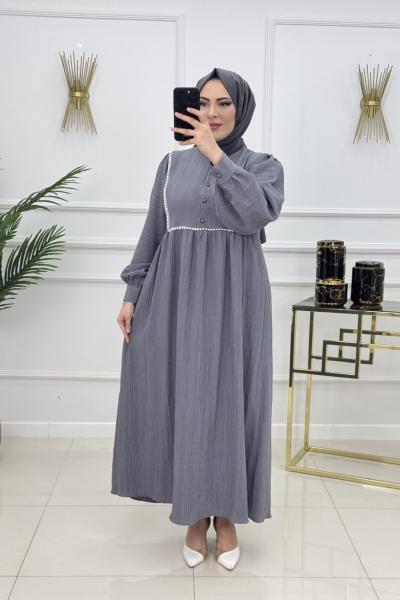 BİNNAZ MÜSLİN ELBİSE-ANTRASİT