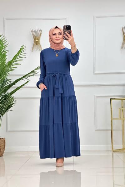 GÜLİZ ELBİSE-İNDİGO MAVİ