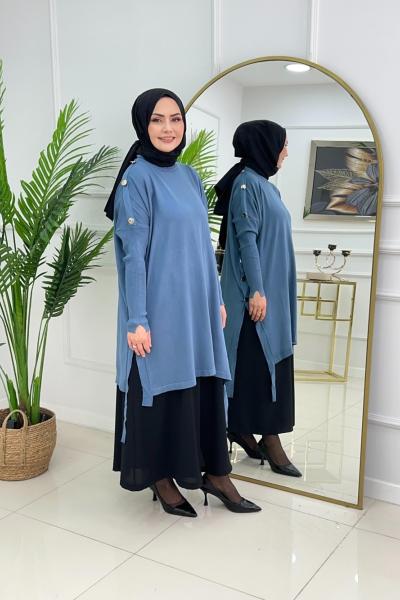 LUMİA MERSERİZE TUNİK - İNDİGO MAVİ