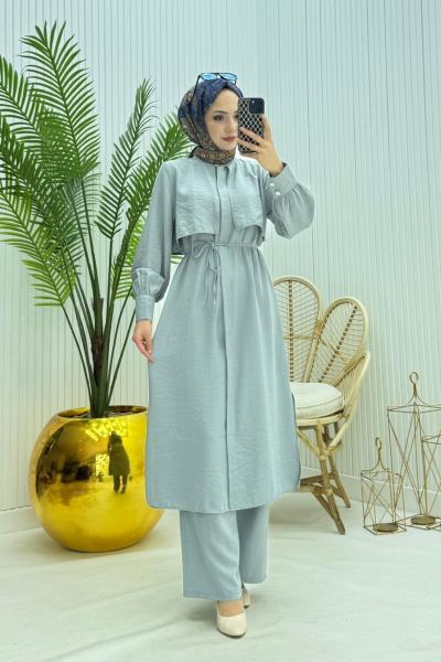 Aqua Tesettür Takım Gri Gri