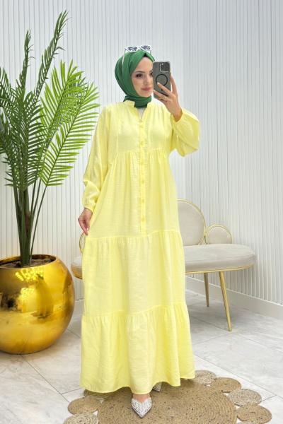 Bal Tesettür Elbise Sarı Sarı