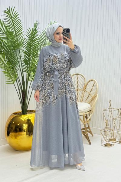Bonni Tesettür Elbise Gri Gri