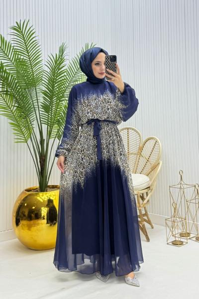 Bonni Tesettür Elbise Lacivert  Lacivert