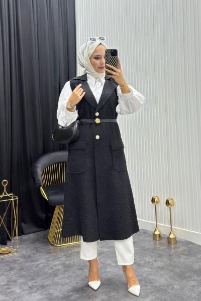 Buklet Yelek Siyah Siyah