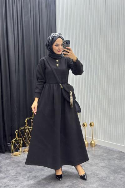 Çantalı Elbise Siyah Siyah