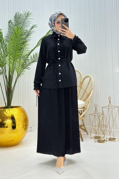 Cevher Tesettür Takım Siyah Siyah