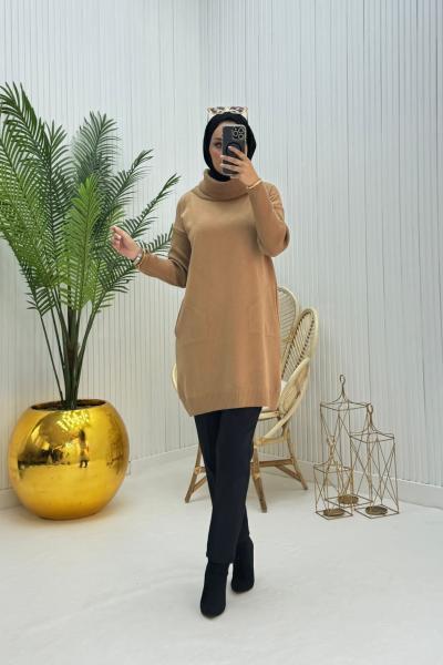 Ceylin Tesettür Triko Tunik Camel  Camel