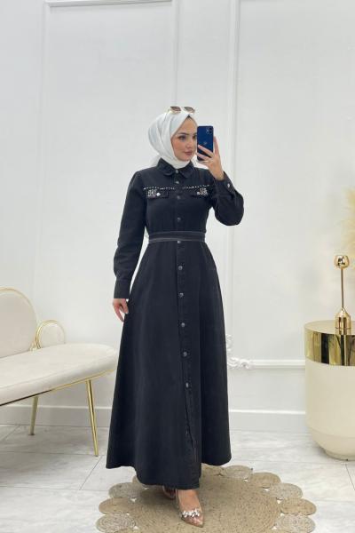 Deniz Tesettür Elbise Siyah  Siyah