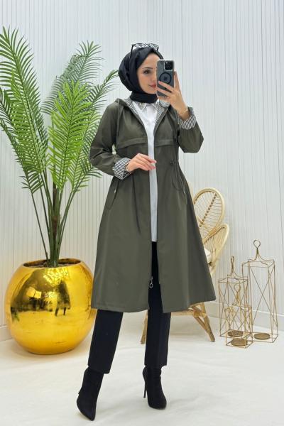 Eva Tesettür Trenç Haki Yeşili Haki