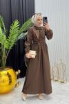 Fular Detay Elbise Kahverengi  Kahverengi