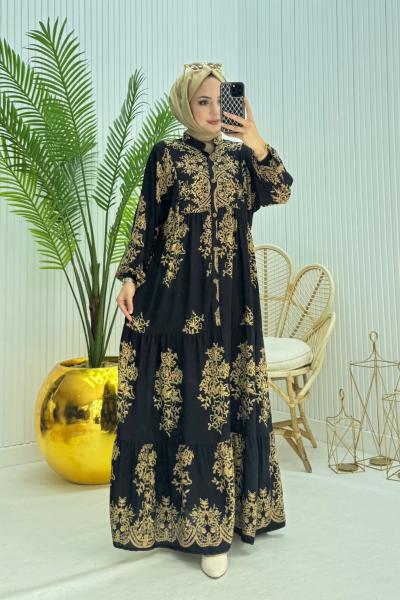 Hilal Tesettür Elbise Siyah Siyah