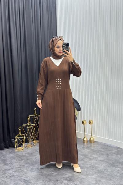 İncili Elbise Kahverengi  Kahverengi