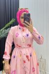 İpek Tesettür Elbise Pembe Pembe