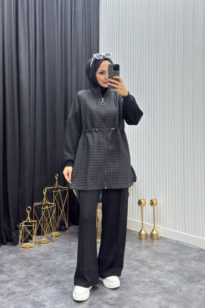 Kapitone Takım Siyah Siyah