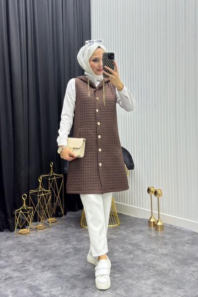 Kapitone Yelek Kahverengi  Kahverengi