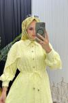 Makaron Tesettür Elbise Sarı Sarı