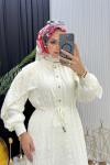 Makaron Tesettür Elbise Beyaz Beyaz