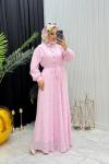 Makaron Tesettür Elbise  Pembe Pembe