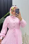 Makaron Tesettür Elbise  Pembe Pembe