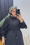 Makaron Tesettür Elbise Siyah Siyah