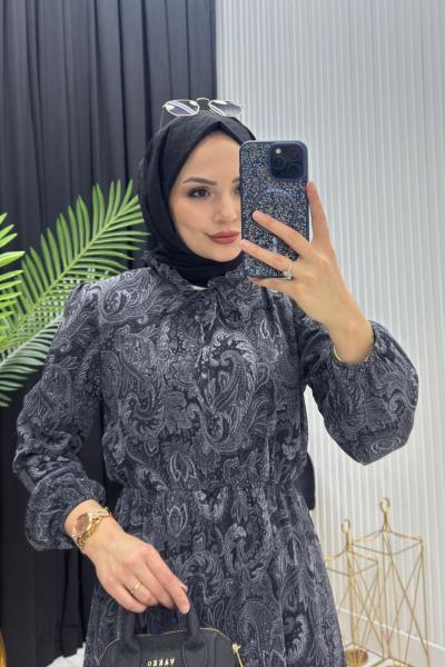 NEVA ELBİSE SİYAH-GRİ Gri Siyah