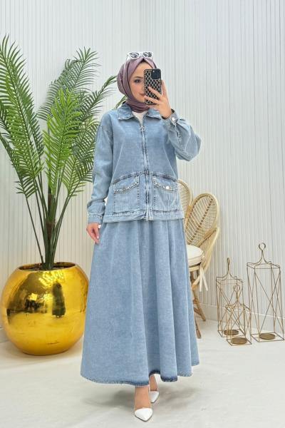 Nida Tesettür Takım Mavi Mavi