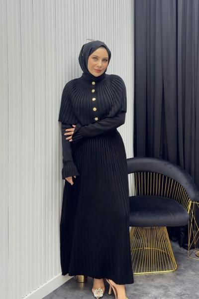 Pelerin Elbise Siyah Siyah