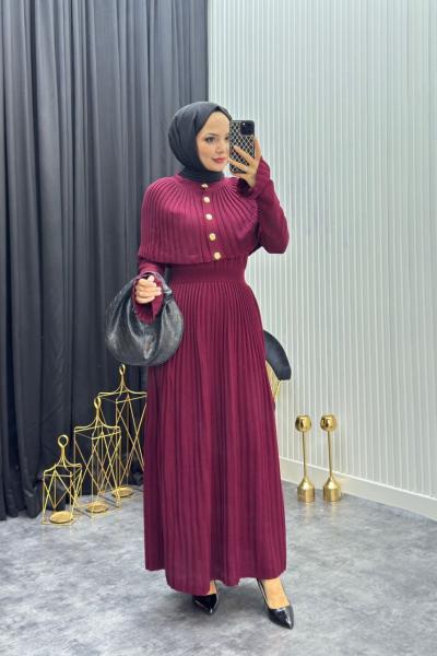 Pelerinli Elbise Bordo Bordo