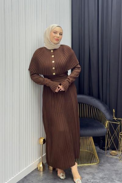 Pelerinli Elbise Kahverengi  Kahverengi