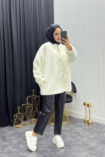 Peluş Mont Siyah Beyaz