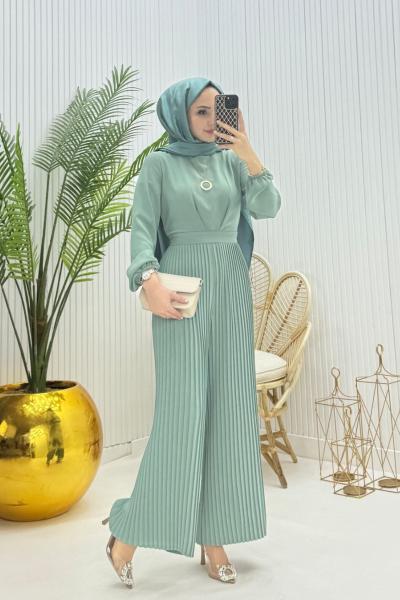 Piliseli Tesettür Tulum Mint  Mint Yeşili