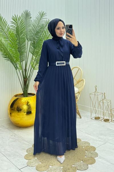 Piliseli Tesettür Elbise Kahverengi  Kahverengi