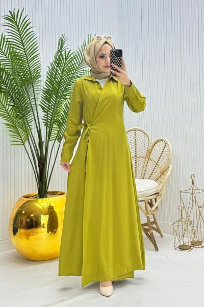 Retro Tesettür Ferace Yağ Yeşili  Yağ Yeşili