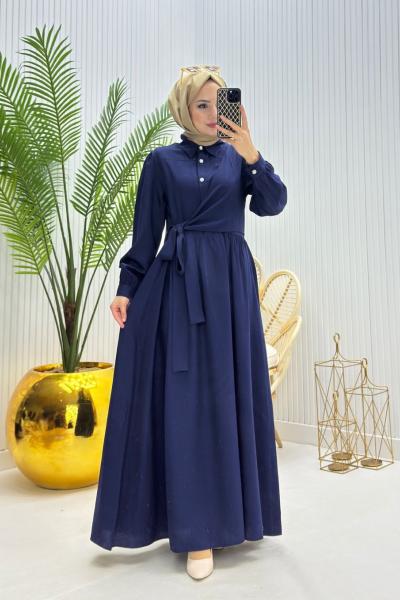 Şahika Tesettür Elbise Lacivert  Lacivert