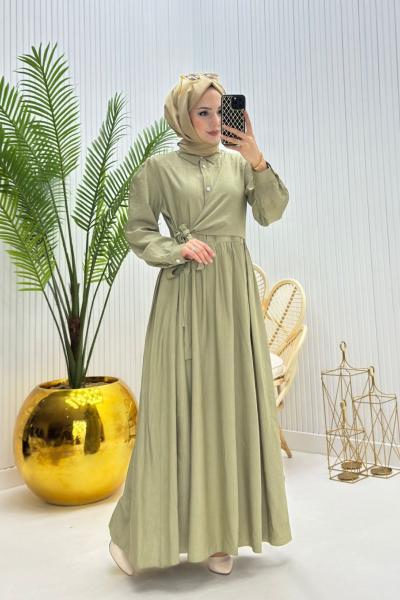 Şahika Tesettür Elbise Yeşil Yeşil