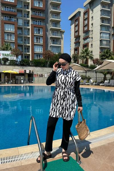 Şahmeran Tesettür Mayo Siyah Beyaz Siyah Beyaz