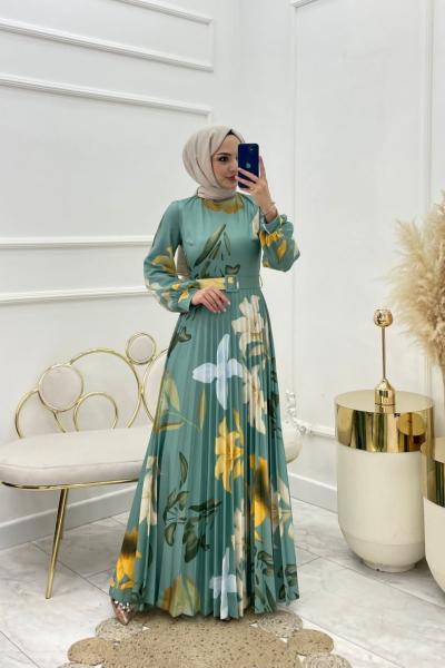 Tarçın Tesettür Elbise Yeşil Yeşil