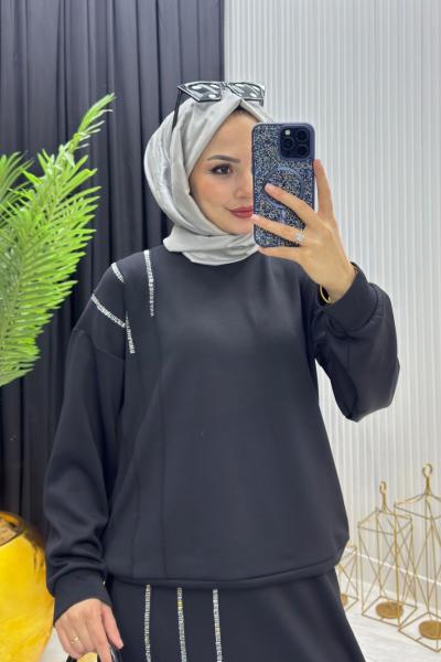 Taş Detay Takım Siyah Siyah